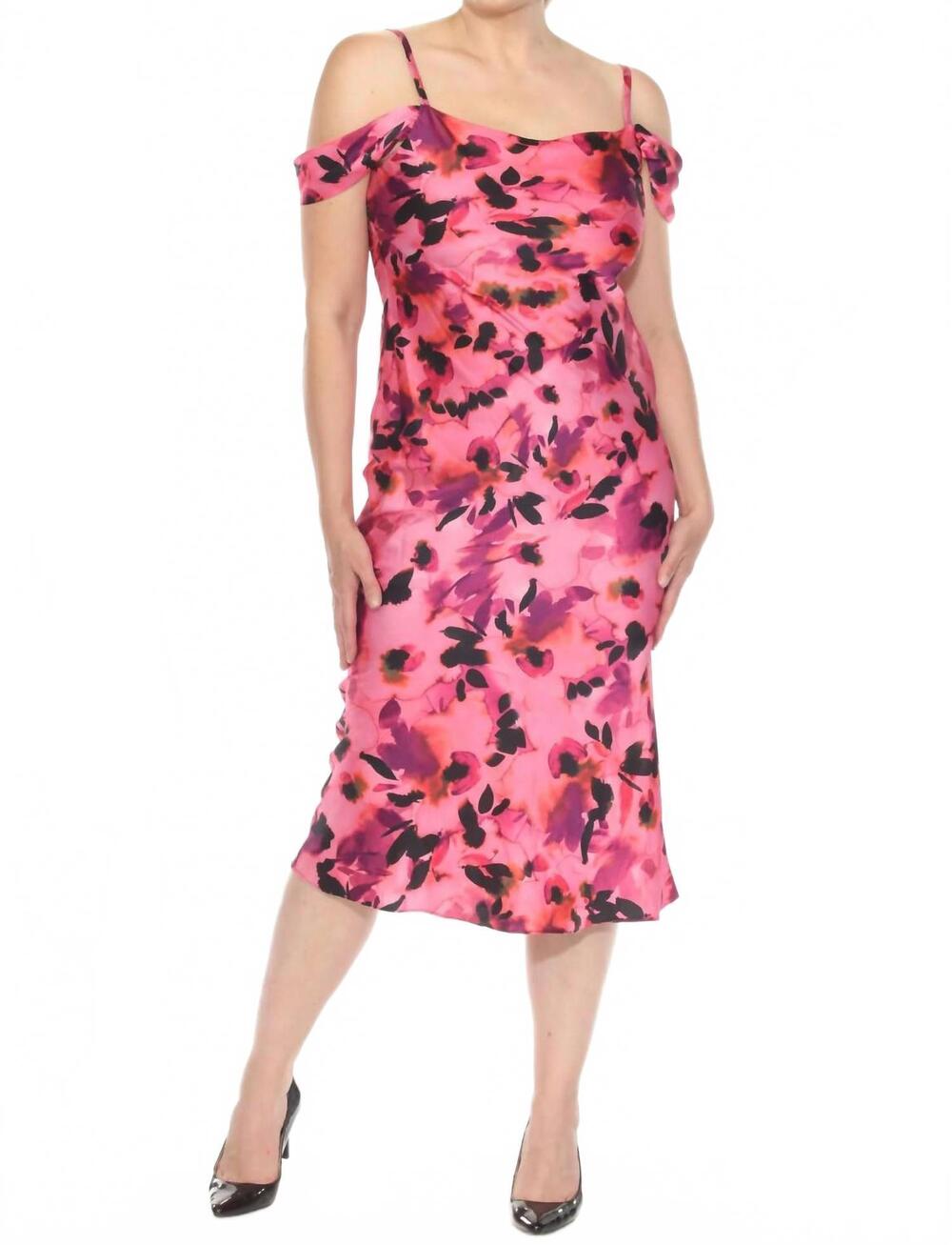NEW JOSEPH RIBKOFF floral cold shoulder satin midi dress